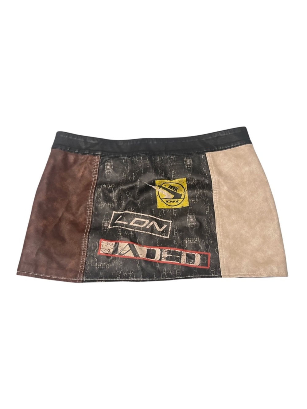 Jaded London Daytona Racing Patch Mini Skirt Vegan Leather Y2K Moto UK 16 US 12 - Picture 3 of 7